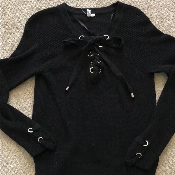 Sweaters - Black lace up sweater